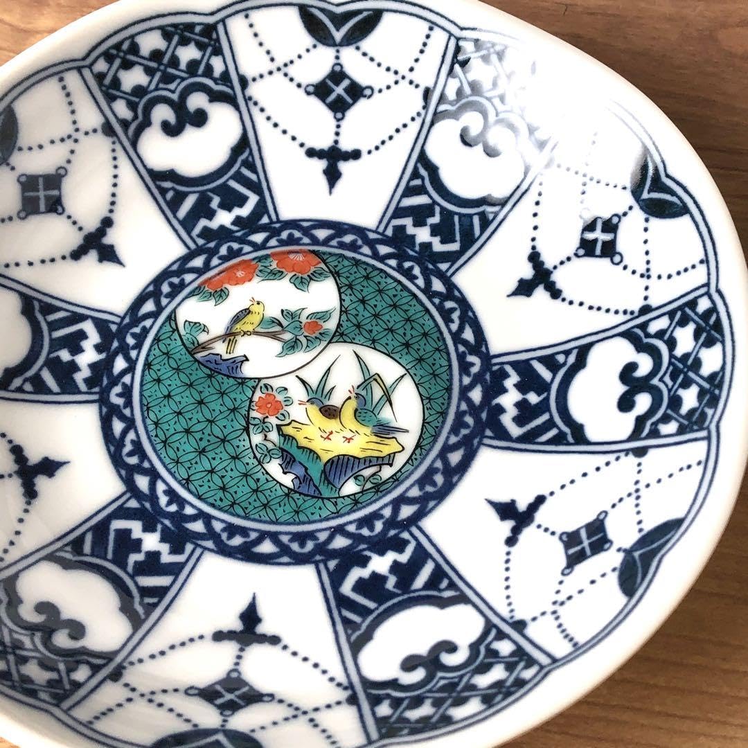 Amazon | 九谷燒 染付瓔珞門時代画風 古九谷 小皿 4号皿 5枚 管理.KTA