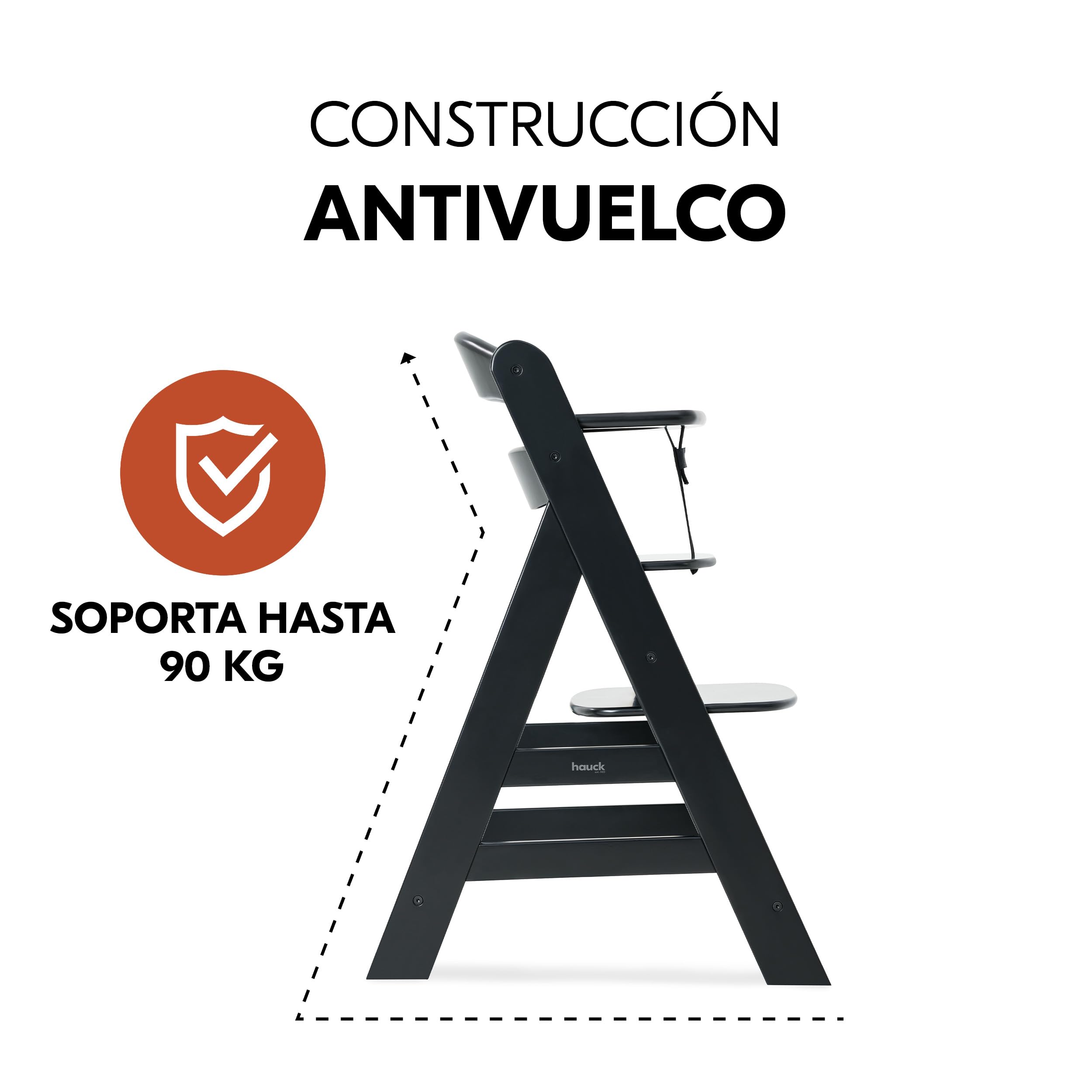 hauck Alpha Plus Newborn Set Deluxe Trona Evolutiva Bebe con Hamaca, Cojín y Arnés - Hamaca Alta Reclinable desde el Nacimiento - Silla Madera Niño Regulable - Tronas Infantiles de Madera - Negro | Trona de madera para niños desde el nacimiento hasta 90 k