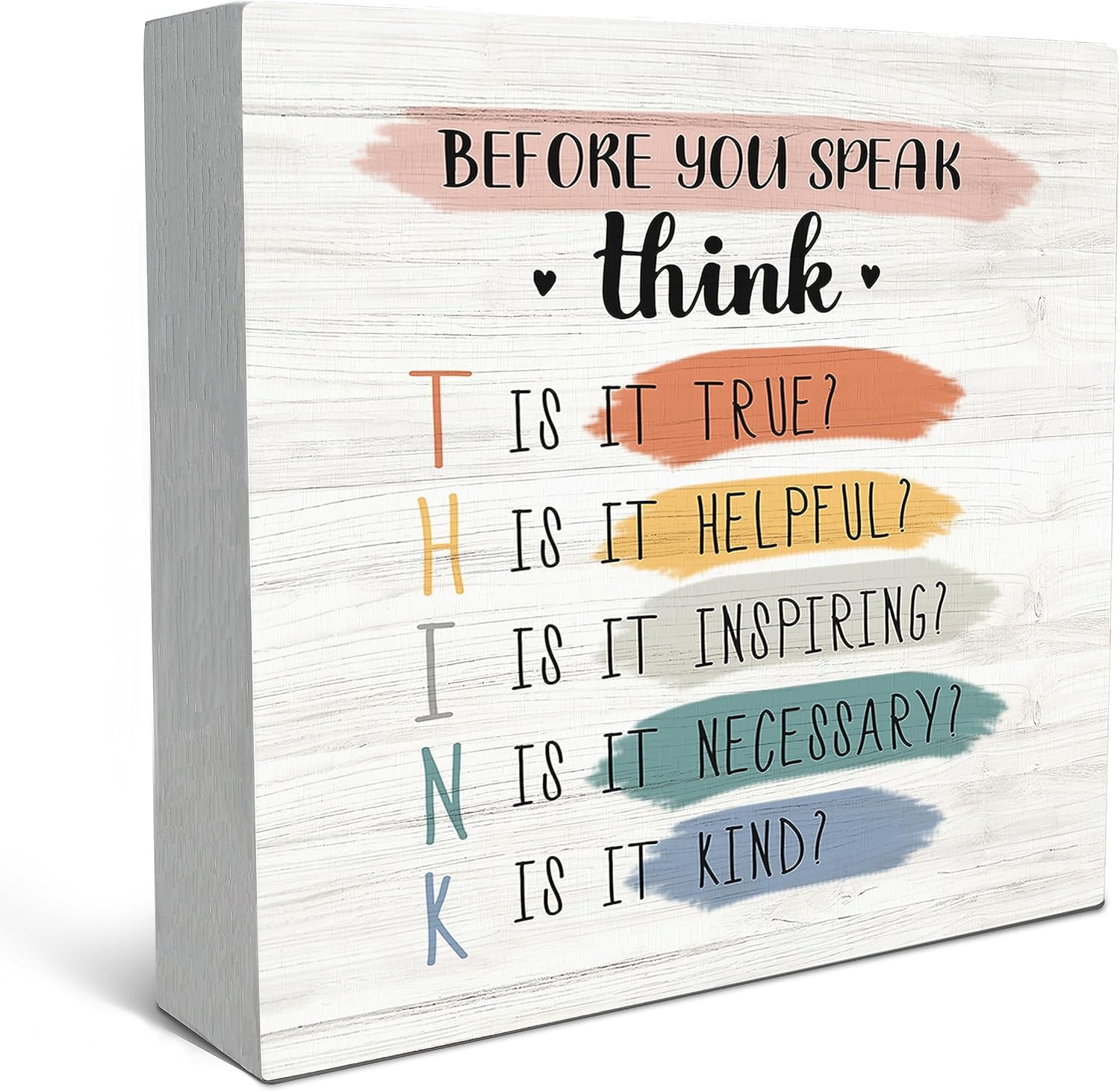 5x5 Inch Wooden Box Sign Before You Speak Think Inspirational Decor