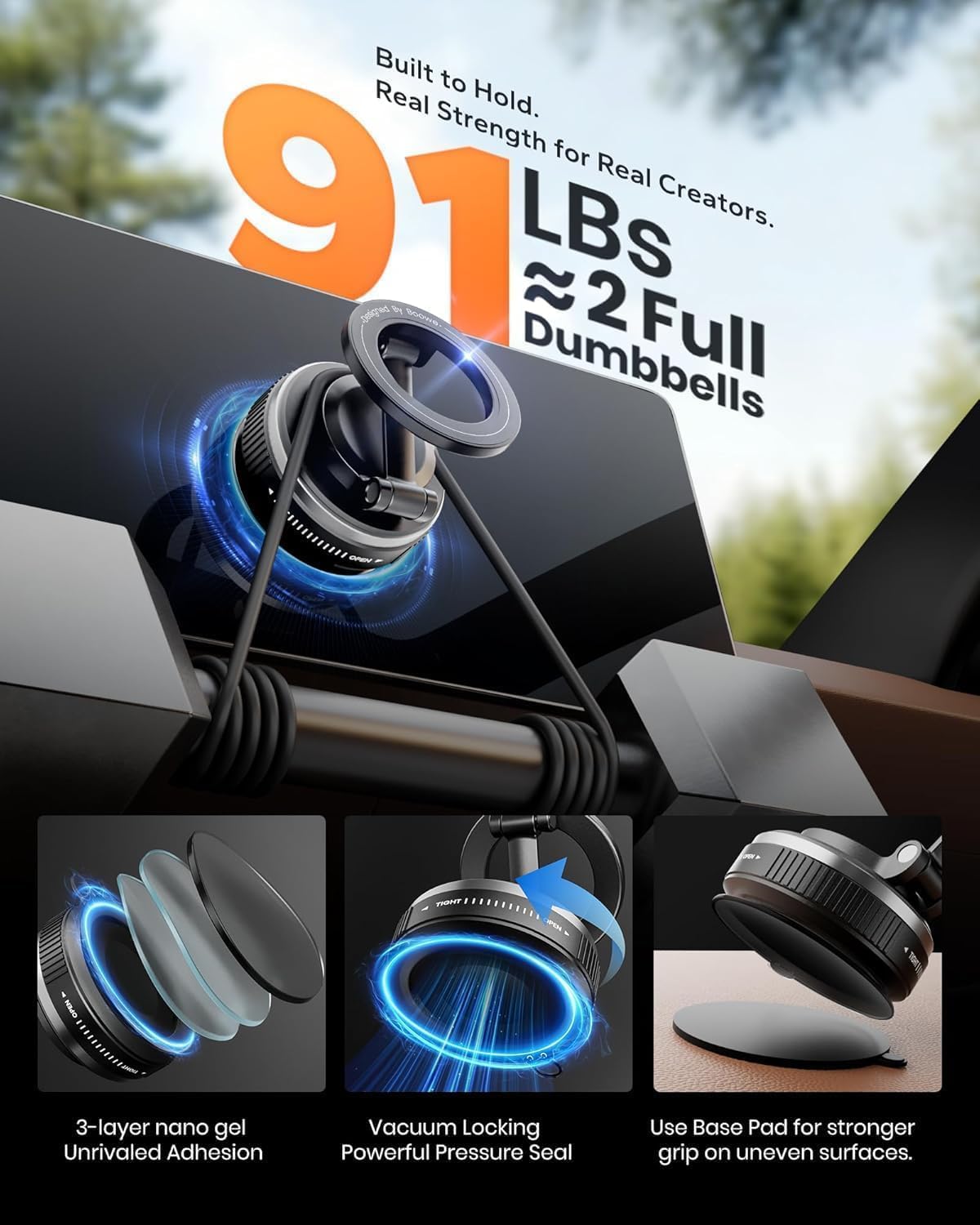 Magnetic Phone Holder for Car, 360° Adjustable Vacuum Car Mount Suction Cup, Phone Mount for Car Accessories/Windshield/Mirror/Kitchen/Gym for iPhone 17 Pro Max 16 15 14 15 image 3