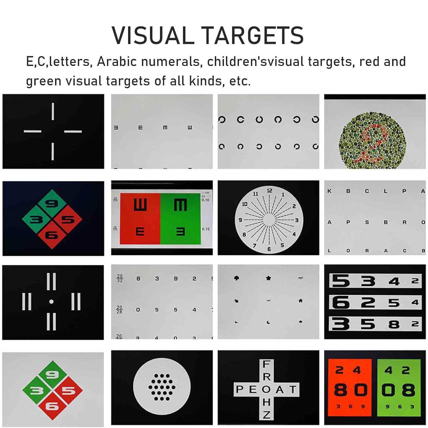 Sehschärfetafeln Digitale Sehschärfetafel LCD-Projektor für optometrische Tests, einstellbar für 1–6 m Entfernung, 18,5 Zoll Bildschirm, mehrere visuelle Ziele.