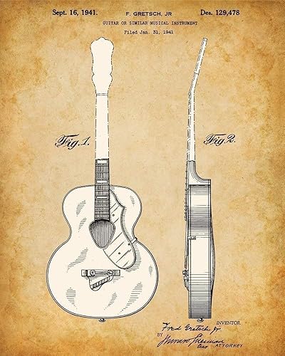 Miniatura 5 de Juego de cuatro fotos (8 x 10) pósteres de guitarra acústica, imágenes de pared de guitarra, gran póster de regalo para guitarristas, músicos, salas