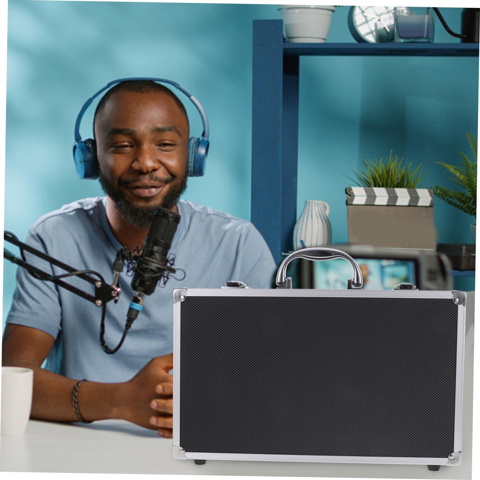 Valigia Portamicrofono Wireless in Lega di Alluminio Leggera Struttura Multi-slot e Protezione per 2 Microfoni, per Karaoke e Registrazioni