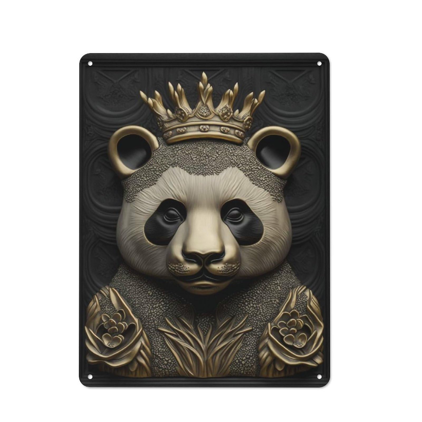 Junmoney Style-19 Panda Gold Relief Deco Classic Metal Wall Decor 40X30cm, Metal Sign For Cafe, Pub, Workshop Or Home Bar, Small Accent For Blank Walls