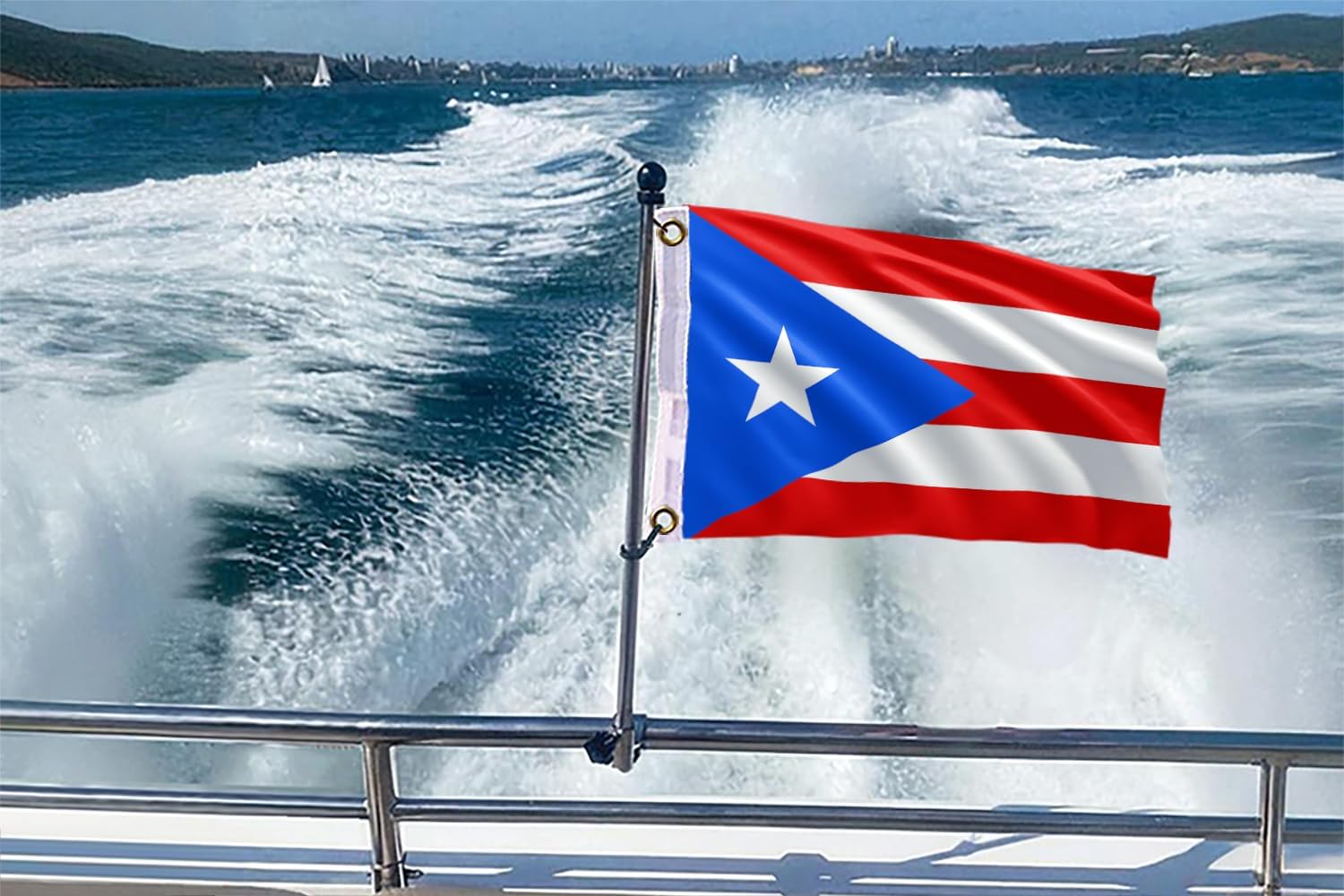 Double Sided Puerto Rico Boat Flag 12x18IN Puerto Ricans Marine Small Flag Bright Colors Fade Proof Nylon Truck Motorcycle Banner with 2 Brass Grommets Outside