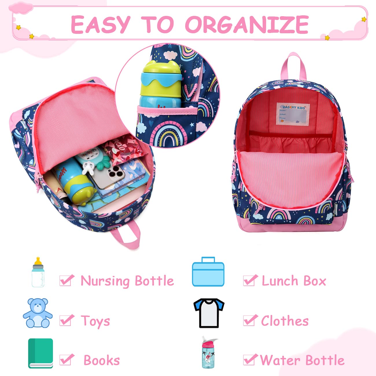 VASCHY Sac à Dos Enfants, Cartable Garçons Maternelle 4-6 Ans Mignon Léger Imperméable Sac a Dos Dinosaure Licorne pour A4 Dossiers Primaire Préscolaire avec Sangle de Poitrine
