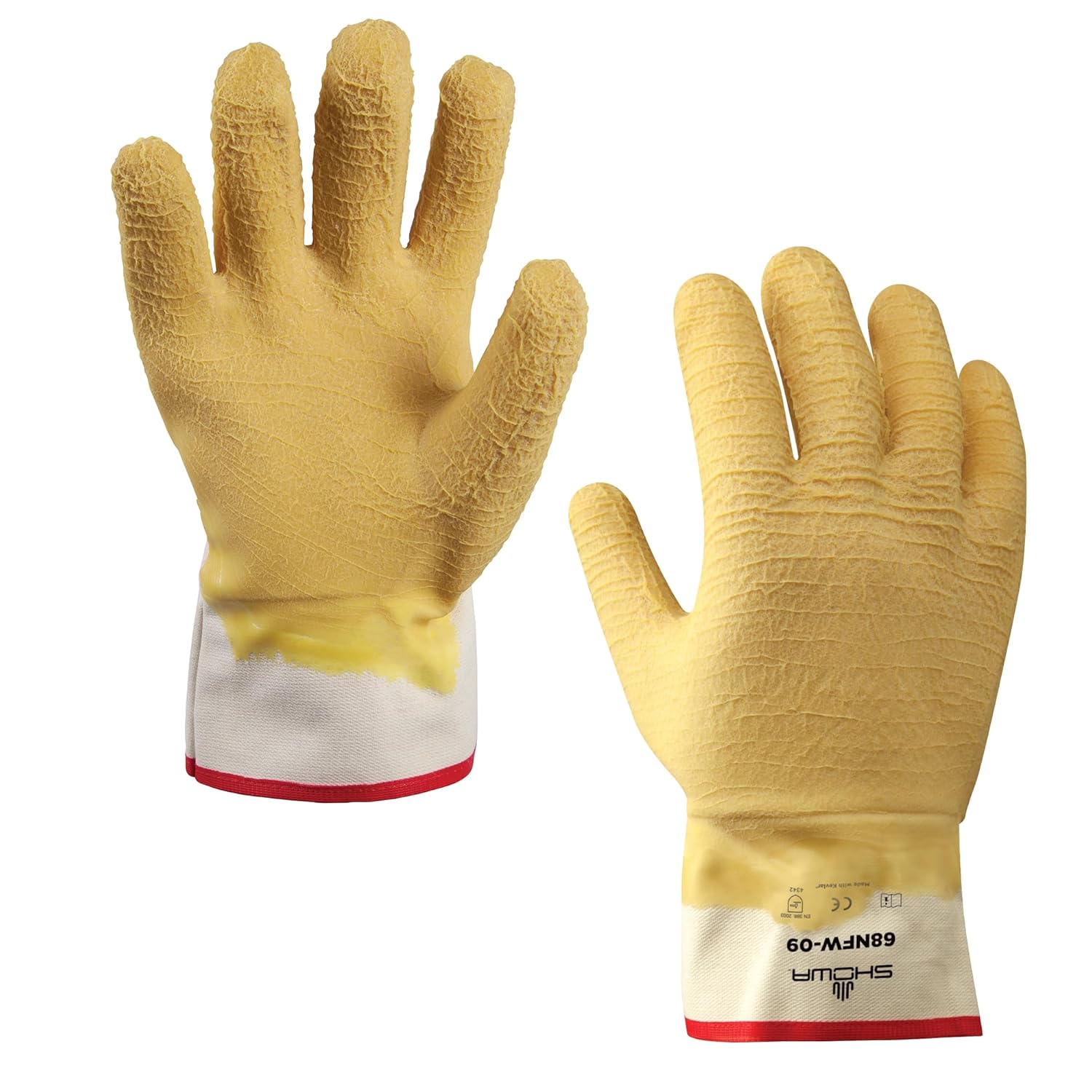 SHOWA 68NFW Fully Coated Natural Rubber Latex Cut Resistant Safety Glove with Kevlar Liner, Large (12 Pair)