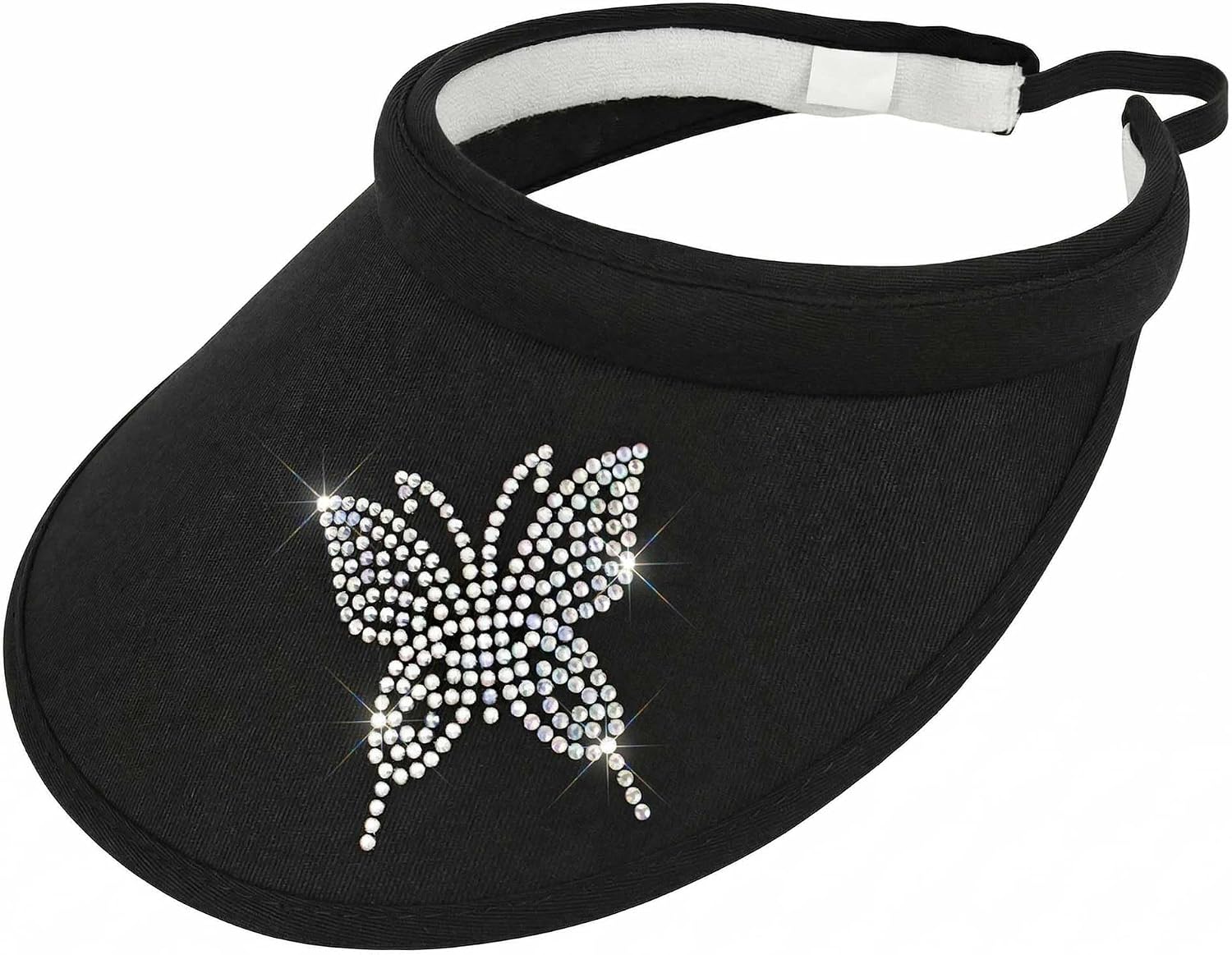 Sun Visors Hats Women Rhinestone Butterfly Wide Brim Hat Adjustable Golf Tennis Beach Sports Caps