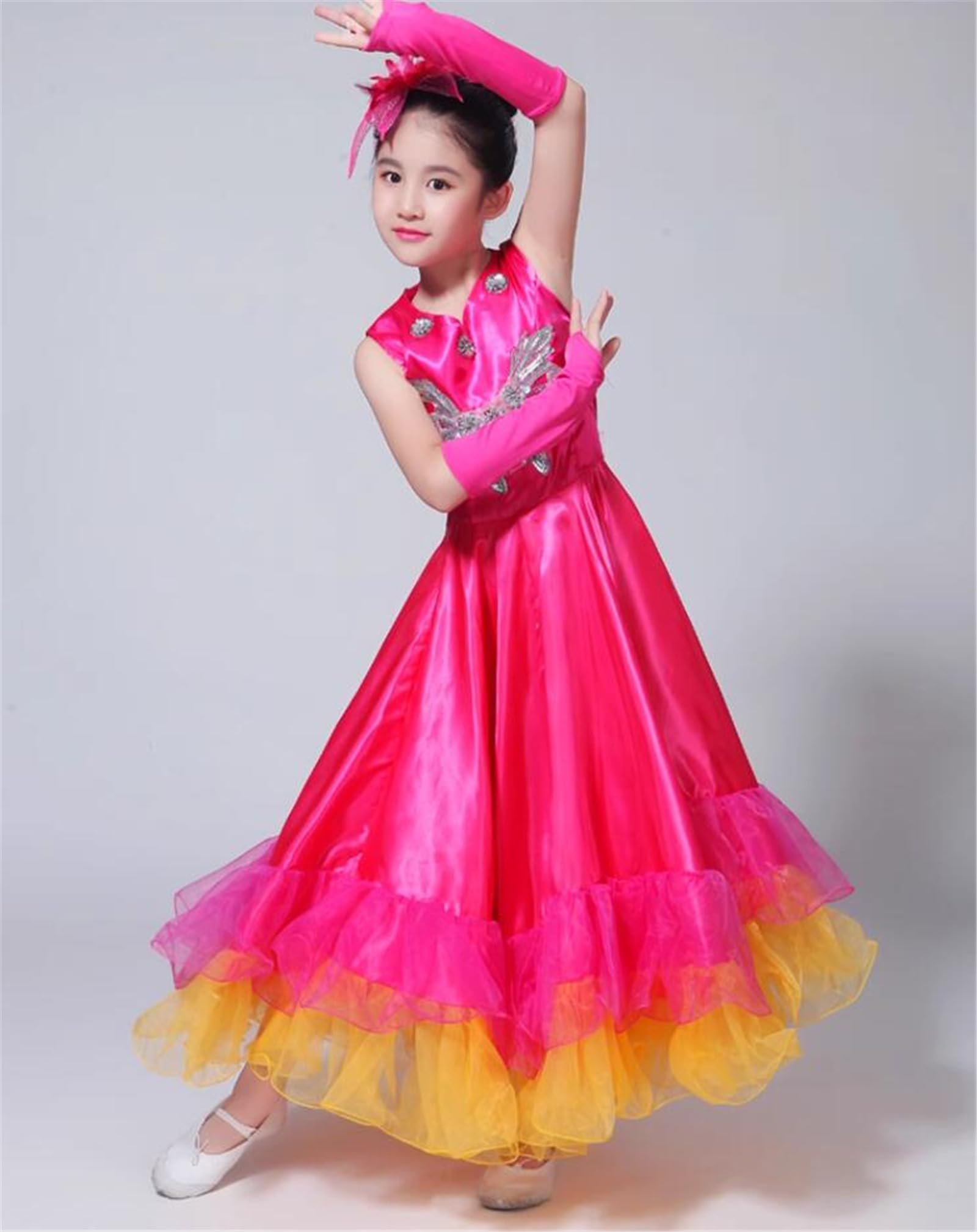 EFLALYHG Ragazza Spagna Abito Gonne di Flamenco Costumi di Danza Gonna zingara Spagnola Danza Coro di Fiori Abbigliamento per spettacoli teatrali per Donna