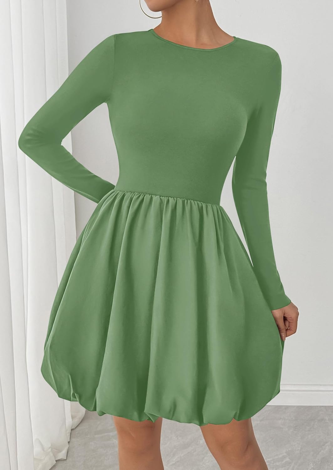 PRETTYGARDEN Fall Dresses for Women 2026 Casual Long Sleeve Bubble Cute Crew Neck A Line Mini Short Dress with Pockets - Image 4