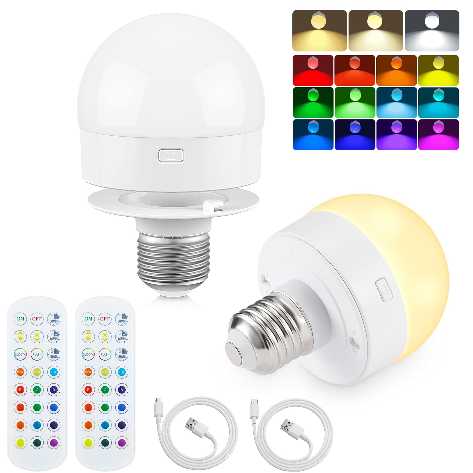 ZDOZITZ Rechargeable Light Bulb with Remote, Battery Operated Emergency LED Bulb with 15 Colors Selectable & 3 Timer, Wireless Puck Light Bulb for Wall Sconce, Power Outage，Non-Hardwired