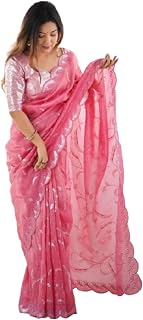 Fashion Womens Saree Pure Gold Crush Silk Saree With Beautiful Sequnce work Saree KD