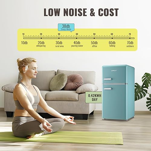 Miniatura 7 de Mini refrigerador retro azul con congelador y 2 puertas y 2 asas