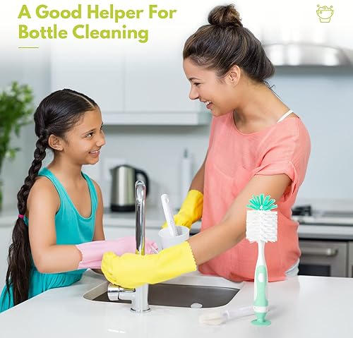 Miniatura 3 de CAREBABYMORE Juego de cepillos para biberones con limpiador de pezones y succión, cepillo de limpieza de 10.2 pulgadas y cepillo de esponja de 6.5
