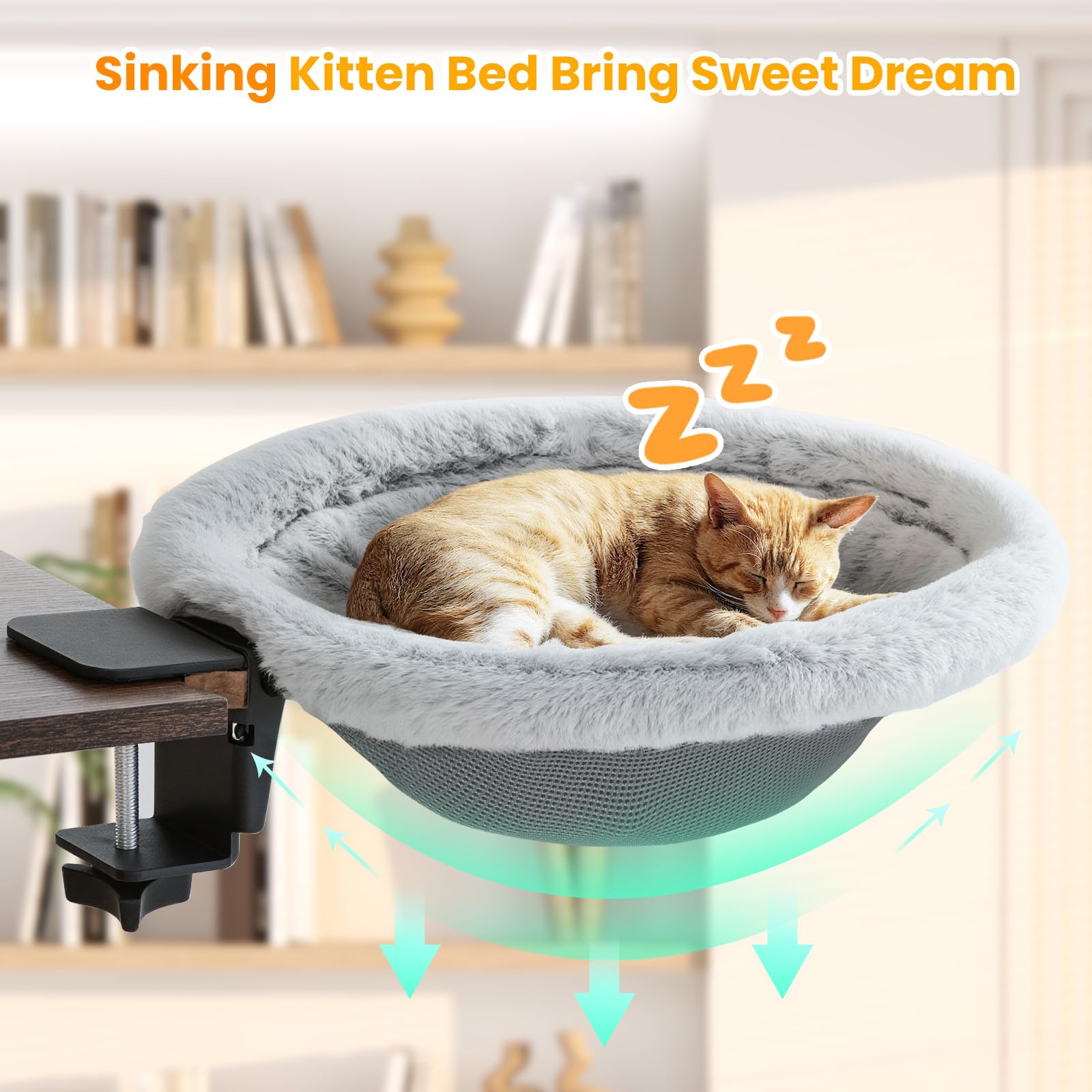 Pawaboo Lettino Da Scrivania Per Gatti, | Amaca Per Gatti Con Morsetto In Acciaio Che Sostiene Fino A 18 Kg, Lettini Pieghevoli Con Un Clic Con Peluche