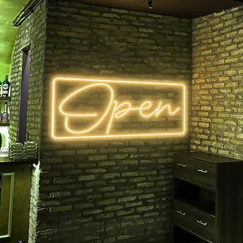 Neon Open Sign Neon Open Sign Led Open Signs for Business Window Door Light for Restaurant Pet Store Office Open sign Coffee Open Bar Sign LED Light Closed Open Sign Gold Yellow - 24x10