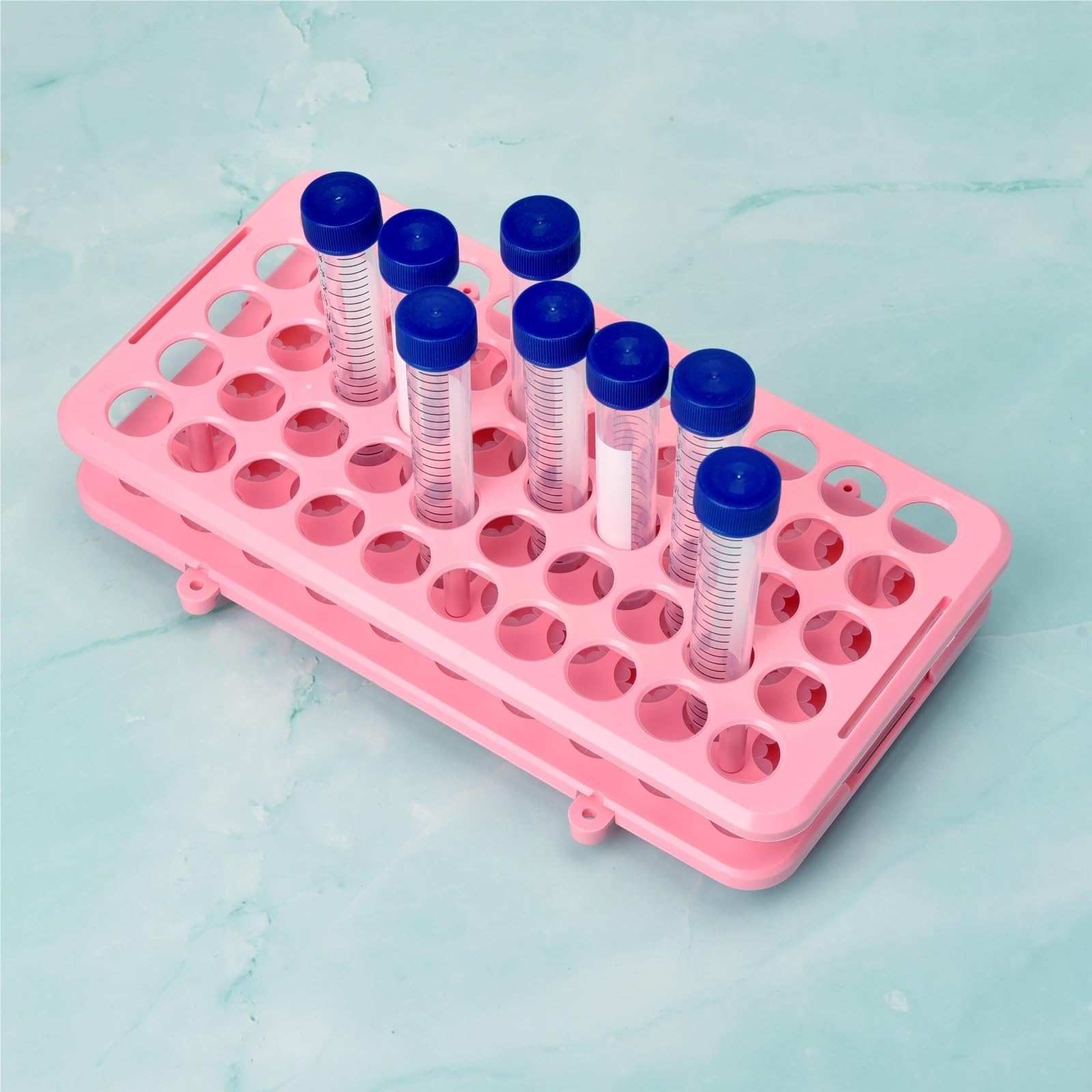 Gradilla De Tubo De Ensayo para Laboratorio 2 Soportes De Plástico For Tubos Centrífuga con 50 Orificios Y Apertura 18 Mm(Pink)