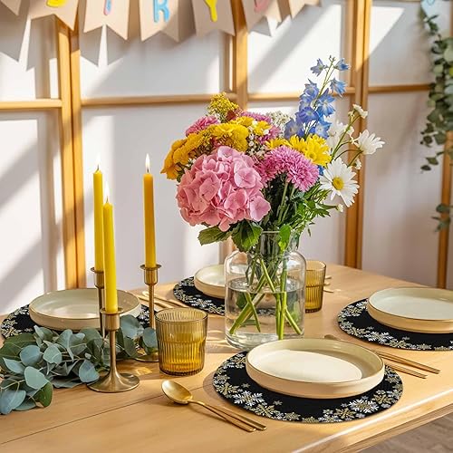 Miniatura 8 de Christams Round Placemats Set of 6 Snowflake Table Mats for Dining Table Decor Gold Black Round Braided Placemats Heat Resistant Washable Woven