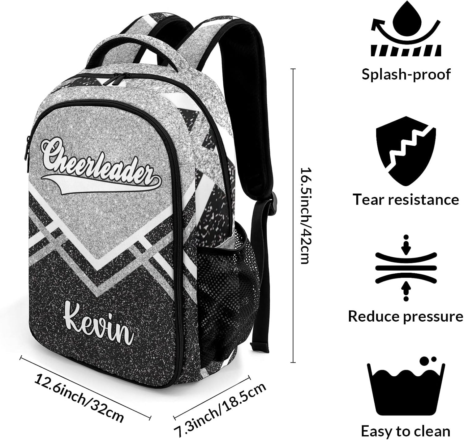 XOZOTY Grey Cheerleader Cheer Backpack Personalized with Name for Men Women Shoulder Bag Laptop Bag Bookbag