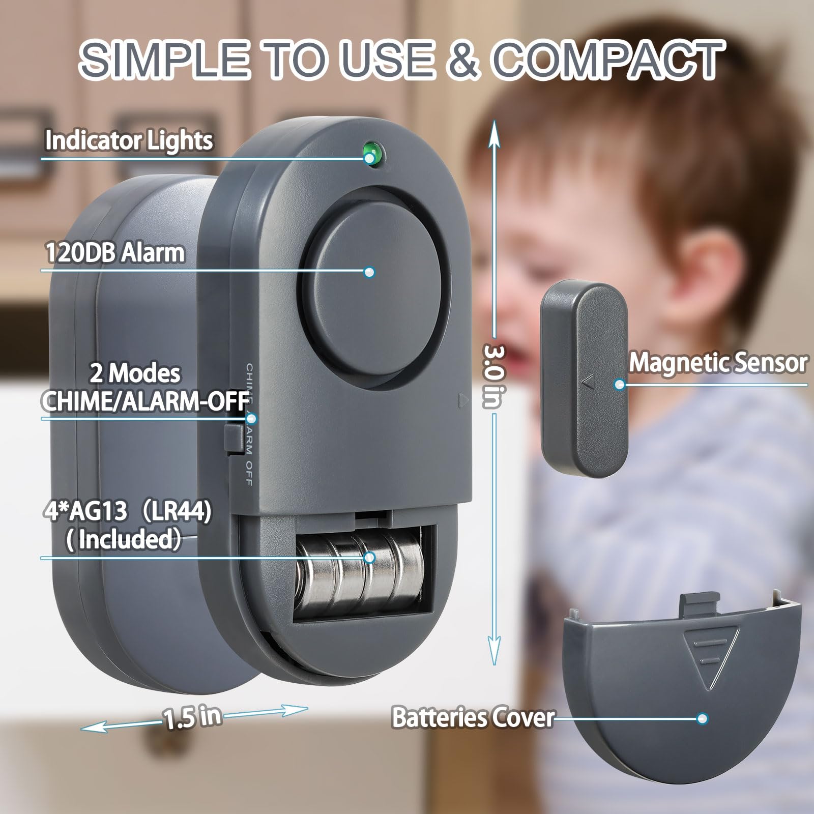 Sensori di allarme per finestre, allarmi per porte e finestre per la sicurezza domestica, 120 dB, allarmi per porte e finestre per la sicurezza dei bambini (confezione da 10)