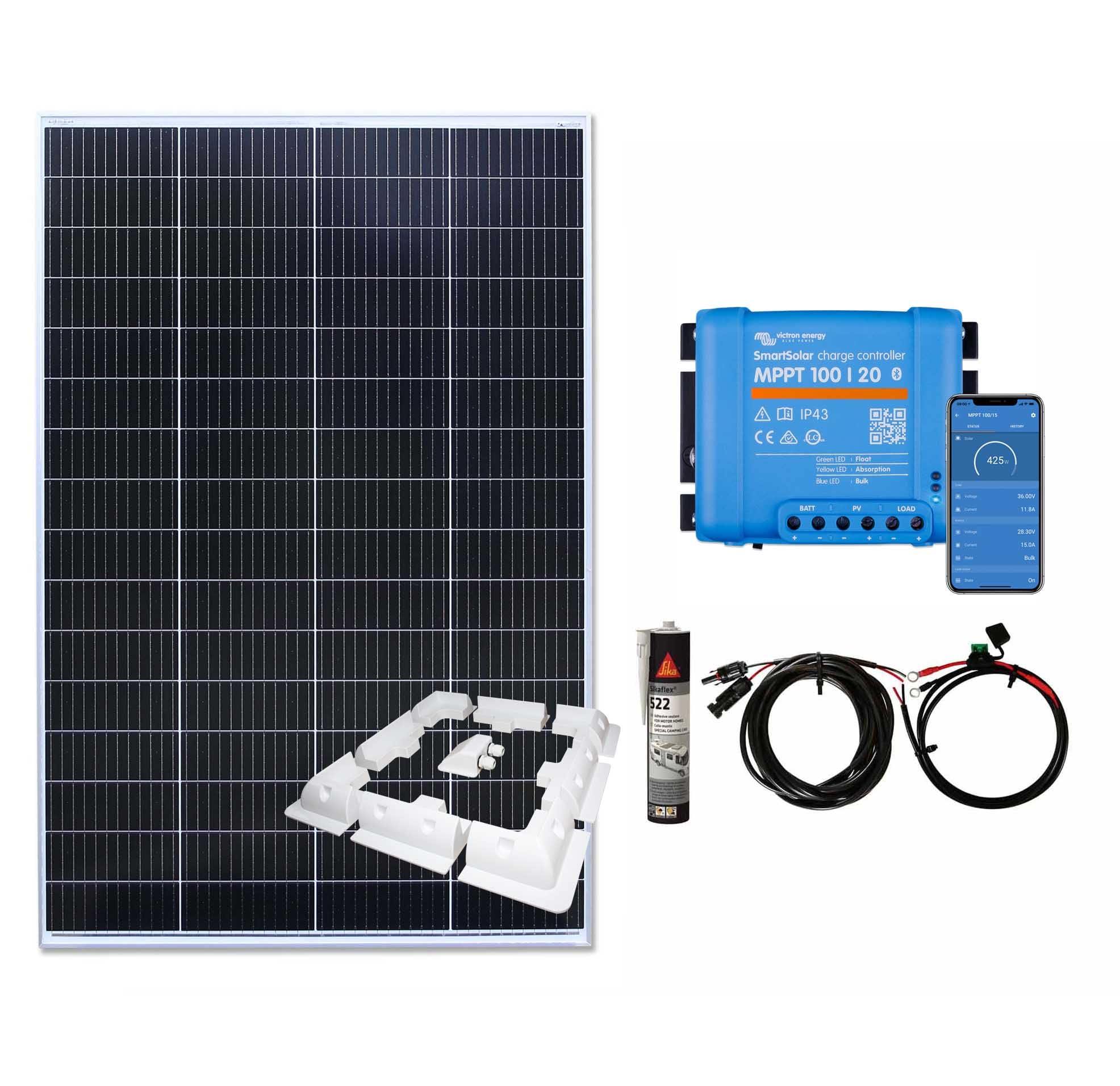 LOWENERGIE Solar Panel Kit 250w MPPT Controller Battery Cables Motorhome, Caravan