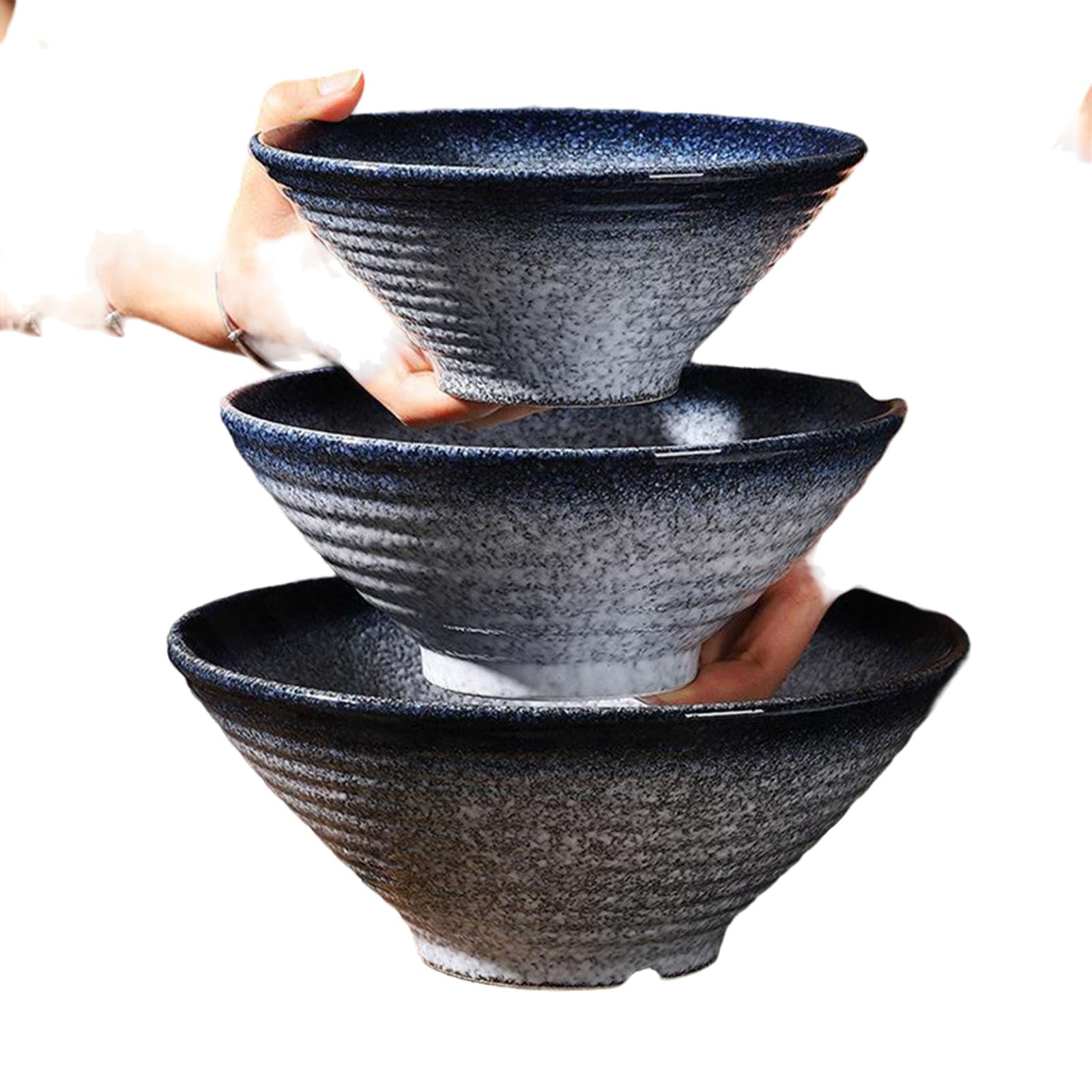 3 Stück Ramen Schüssel,Ramen Schüssel Keramik Set,Ramen Bowl Set 650/1000/1600Ml,Suppenschalen Rührschüsseln, Suppenschüssel Für Nudeln Getreide Salate,Blau
