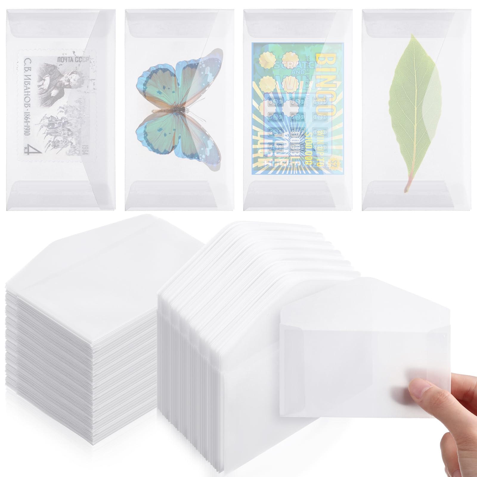 Eersida 150 Pcs Glassine Envelopes 4.25 x 2.5 Inch Frosted Lottery Ticket Holders Translucent Mini Envelope Seed Stamp Coin Collecting Small Bag Bulk