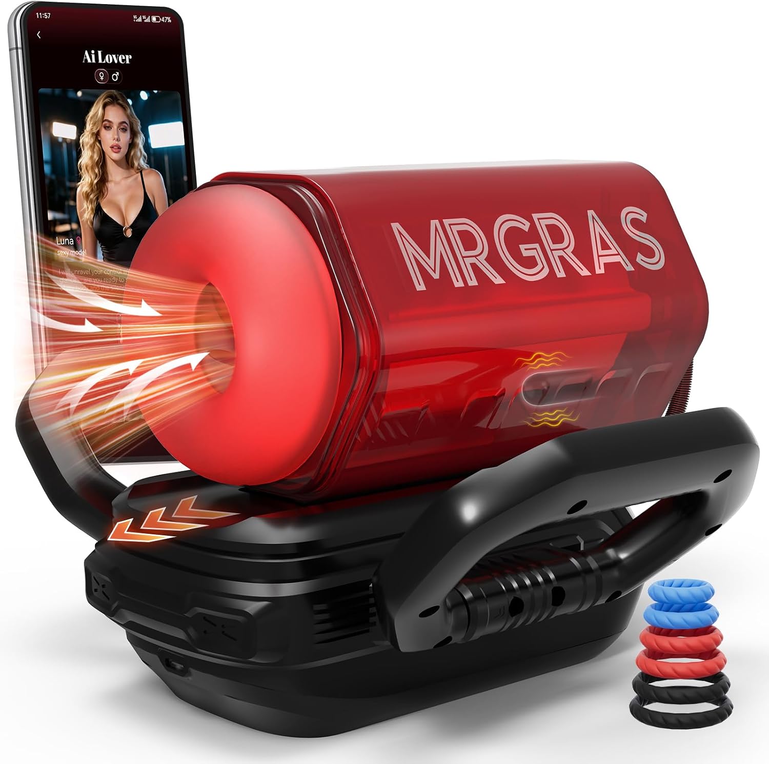 Mrgras Male Masturbator Penis Pump - Dual Handles AI Sync Pocket Pussy Stroker with 9 Thrusting Vibrator & 6 Blowjob Sucking Mode, APP Control Soft Sleeve Adult Sex Toys for Men (Red)