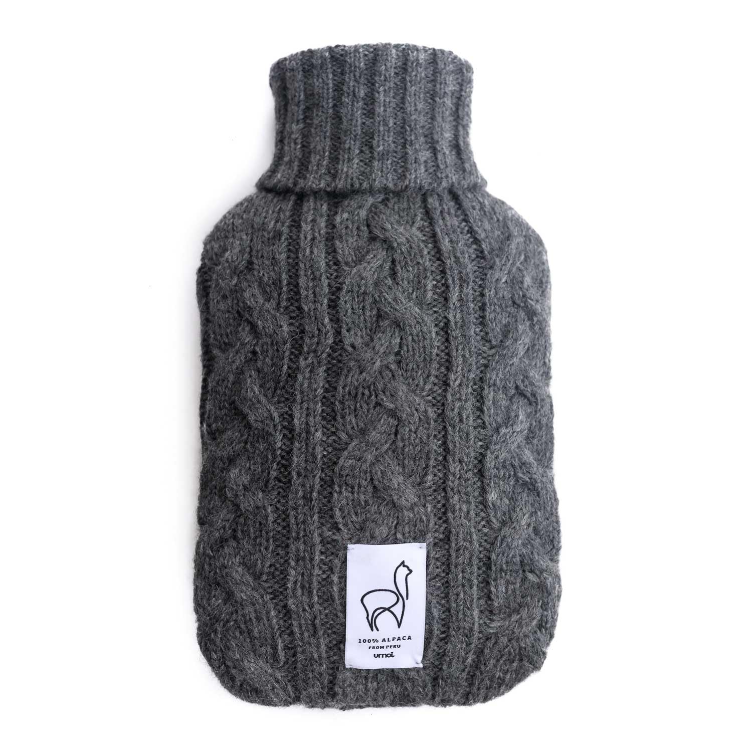 Luxuriöse Wärmflasche mit Alpaka Bezug – 100% Baby Alpaka Wolle – 1,8L TÜV Rheinland-geprüft – Weicher & Wärmespeichernder Bezug – Perfekt für gemütliche Wärme (Dunkelgrau)