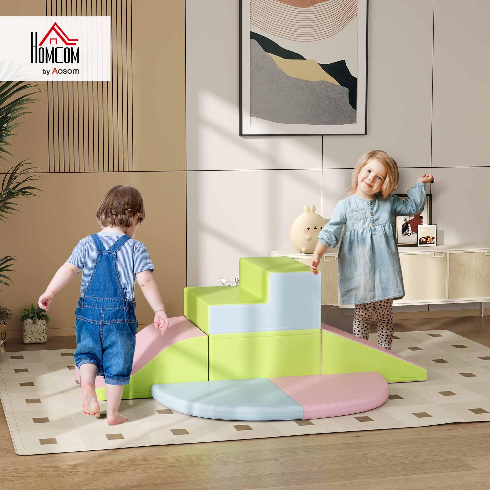 HOMCOM Baby-Motorik-Parcours 6PCS, Baby-Motorikmodul aus EPE-Schaumstoff mit kunststoffbeschichtetem Bezug, Schaumstoffbausteine, Lernspielzeug für Kinder im Vorschulalter, Mehrfarbig