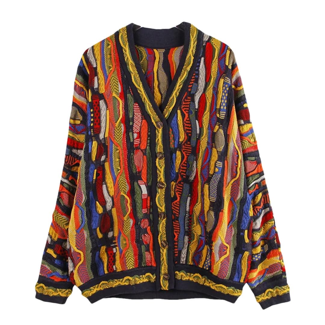 Autumn Woman V Neck Long Sleeve Loose Multicolor Striped Slim Cardigan Kniited Sweater