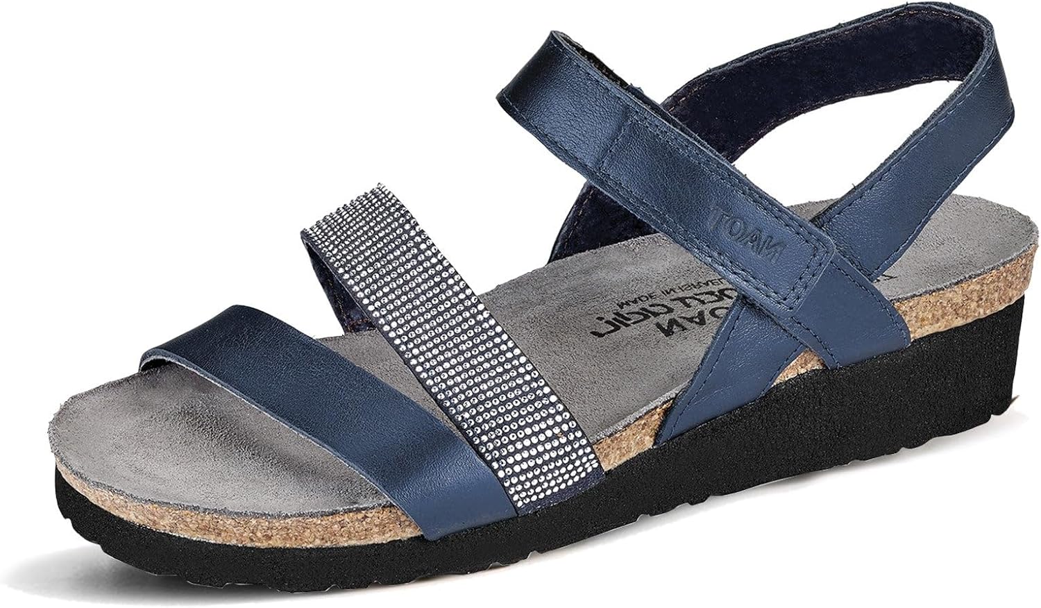 NAOT Women Krista Backstrap Sandal Polar Sea Lthr/Dark Blue w/Nikel Rivets 8-8.5 M US