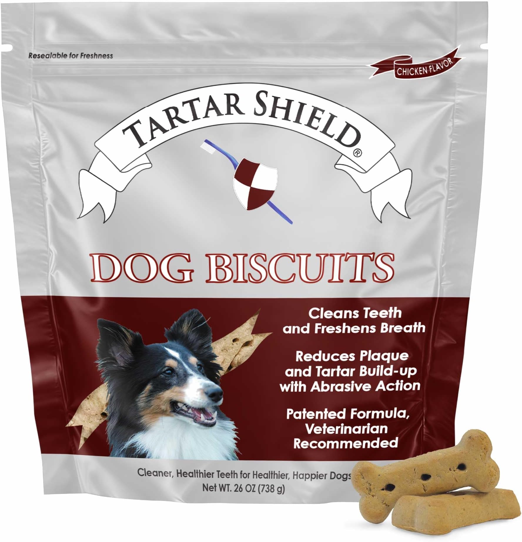 Dental Dog Biscuits | Safe Daily Treats | Cookie Cleans Teeth & Gums Fresh Breath Natural Oral Health Support | Tasty Lean Chicken Flavor | USA Made