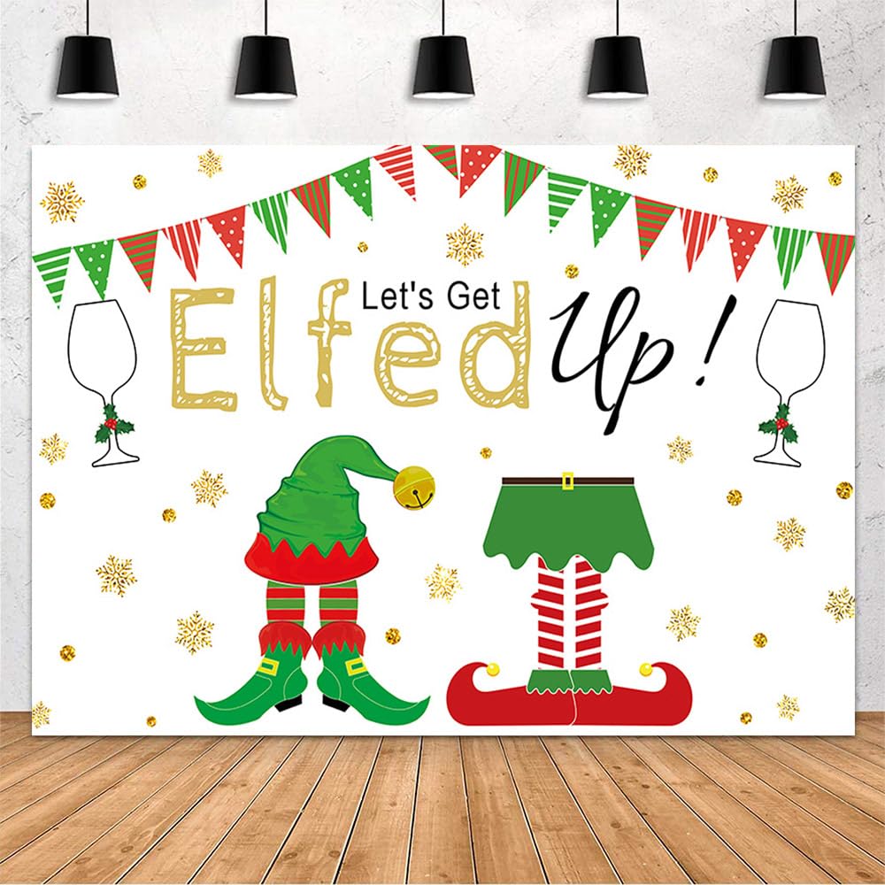 ABLIN 7x5ft Let's Get Elfed Up Backdrop Christmas Party Decorations Winter Xmas Holiday Decor Supplies Ugly Sweater Banner Photography Background Photo Booth Props Vinyl