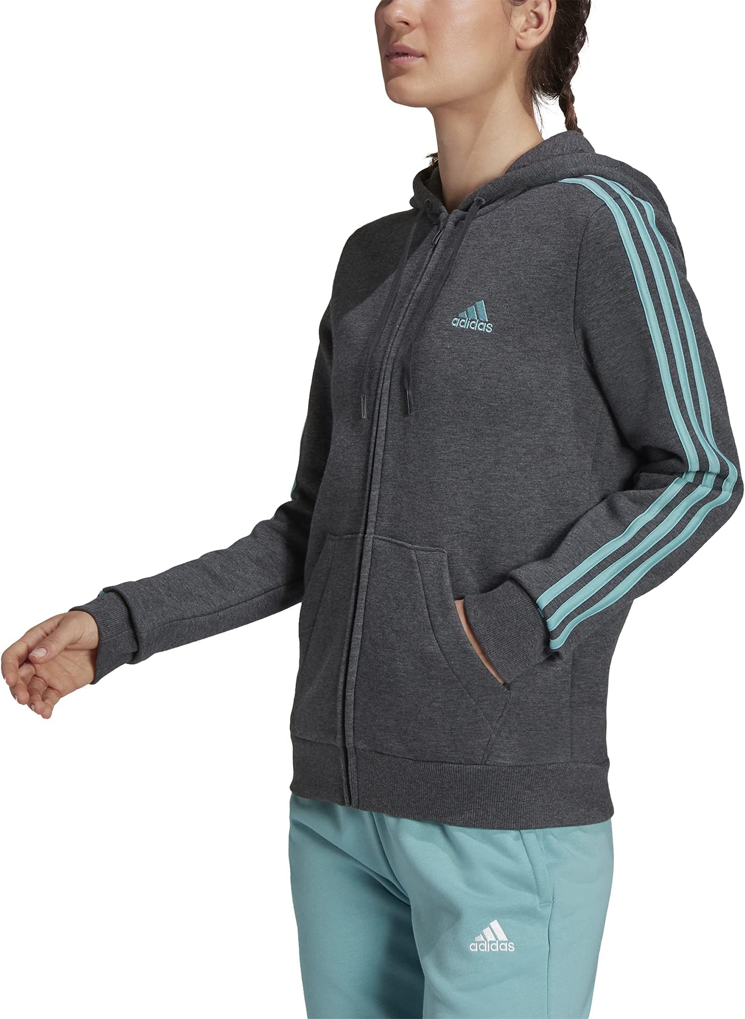 adidas Women's Essentials Cotton Fleece 3-Stripe Full Zip Hoodie