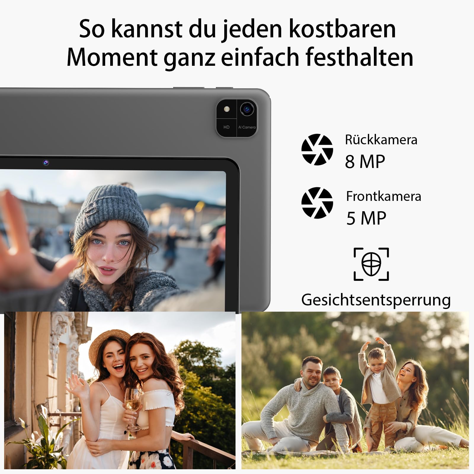 TUOHAITIME Android 16 Tablet 10 Zoll,24GB RAM+64GB ROM 1TB erweiterbar Tablet,Bildschirmauflösung 1280p,Unisoc T606 Octa-Core Prozessor,WiFi 6/Dual-Kamera/Face ID/GPS/6000mAh Akku (Schwarz)