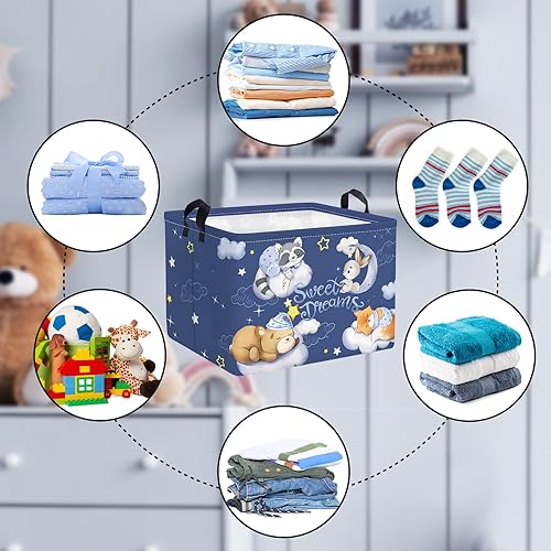 Miniatura 6 de Clastyle Cesto de ropa impermeable plegable portátil azul con animales durmientes, 36L