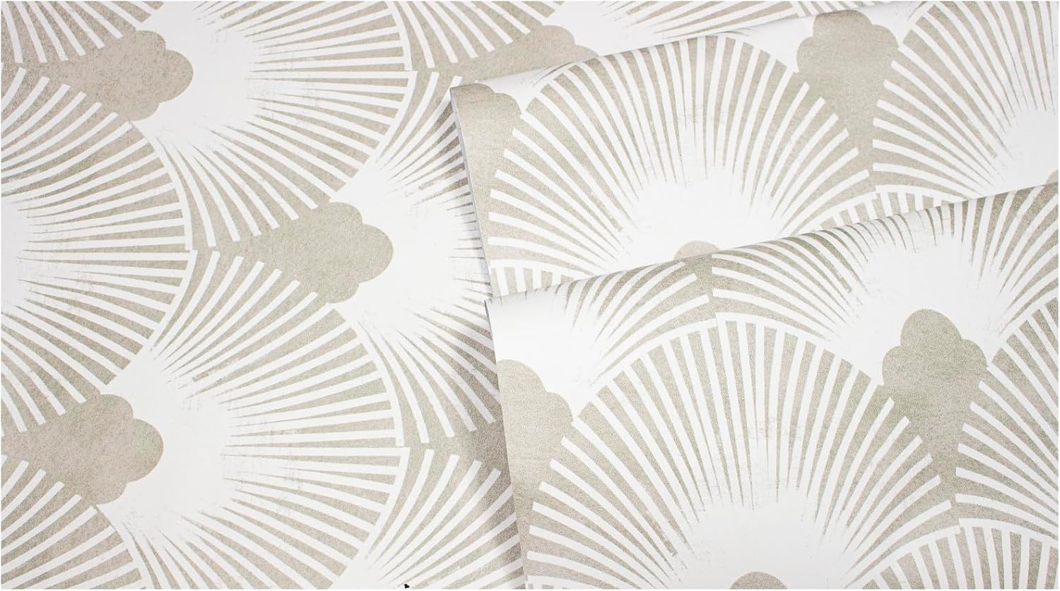 HAOKHOME Art Deco Peel and Stick Wallpaper Vintage Geometric Fan Wall Paper Beige Cream for Bathroom Bedroom Accent Wall Contact Paper 17.3in x 9.8ft