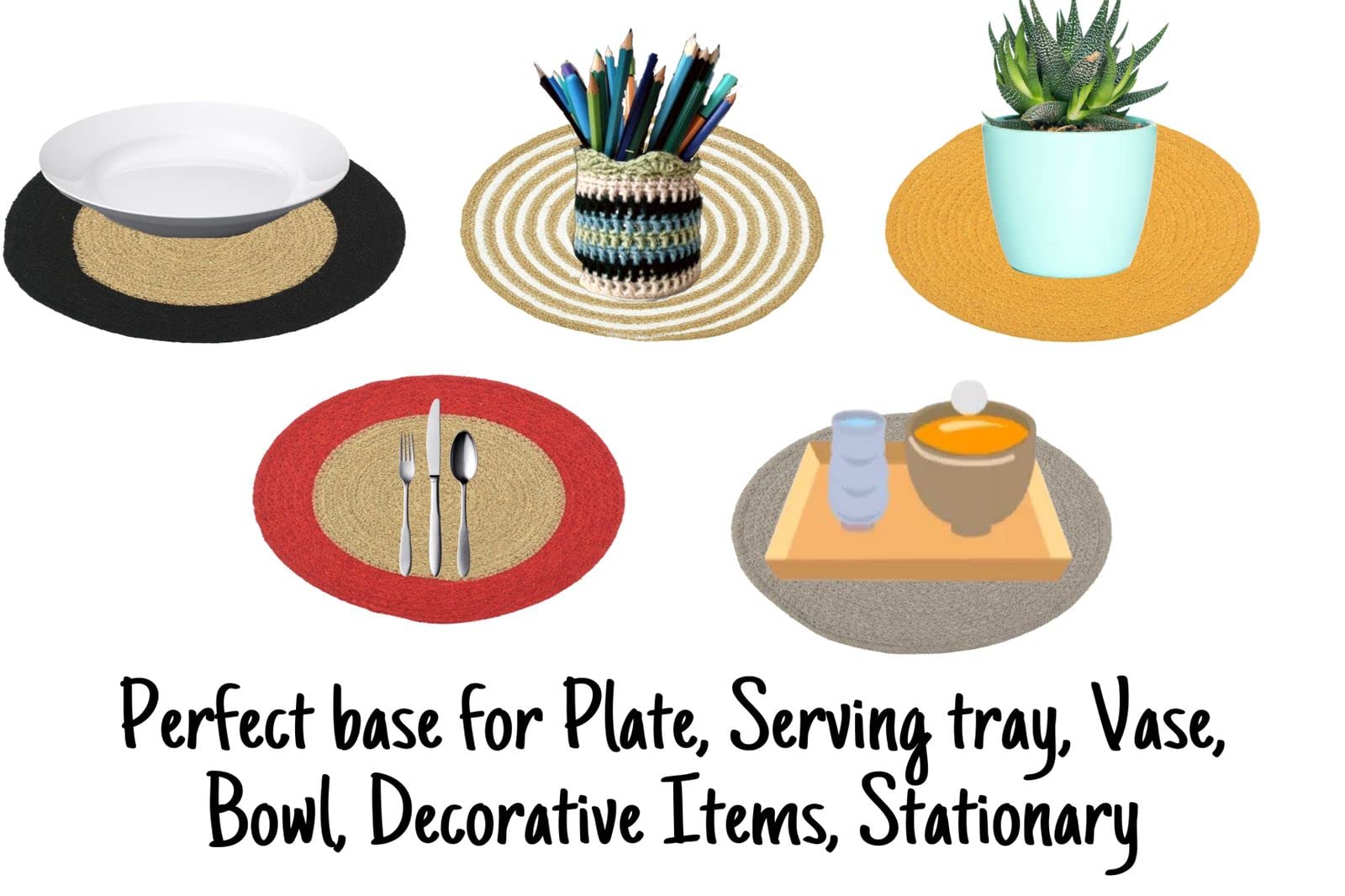 HOMADORN Jute/Cotton Round Trivet Reversible Table Place Mats for Casserole, Plates, Pan, Tray, Bowl, Vase, Decorative Sculptures (Grey (Pack of 6), 12 INCHES X 12 INCHES) — Amazon image 6