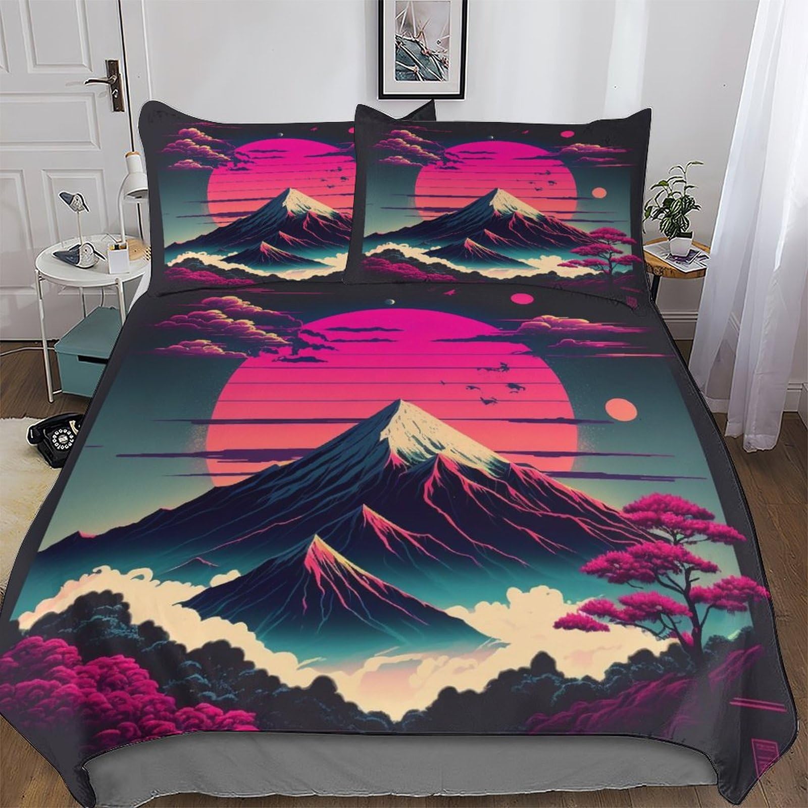 Housse de couette Mont Fuji hypoallergénique 3 pièces en microfibre douce contre les allergies