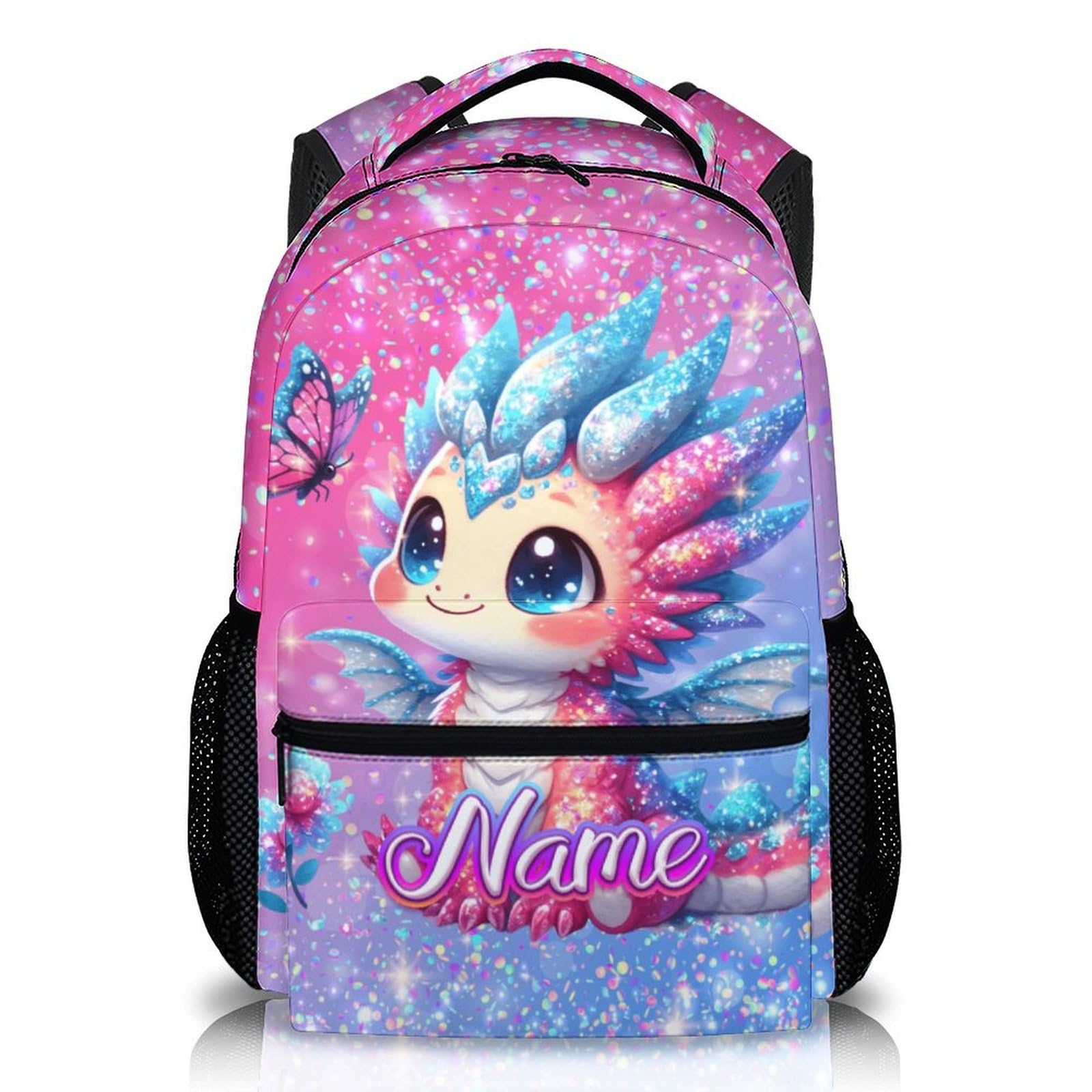 KAXVZER Girls School Backpacks, Custom Name Dragon Backpack for Kids 6-8 Preschool Elementary Students, Personalized 17 Inches Back to School Supplies