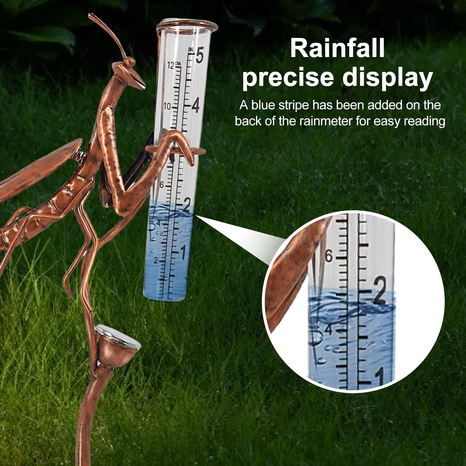Pluviomètre solaire pour jardin, 61 cm, couteau de précipitation avec piquet, compteur d'eau de pluie décoratif, verre sur prise de jardin pour extérieur, pelouse, chemin, terrasse