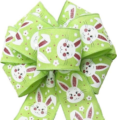 Miniatura 3 de 8" Lime Green Easter Bunny Linen Bow by Alpine Holiday Bows - Easter Bows for Wreaths, Lanterns, Signs, Gifts, Baskets, Decorations and Crafts