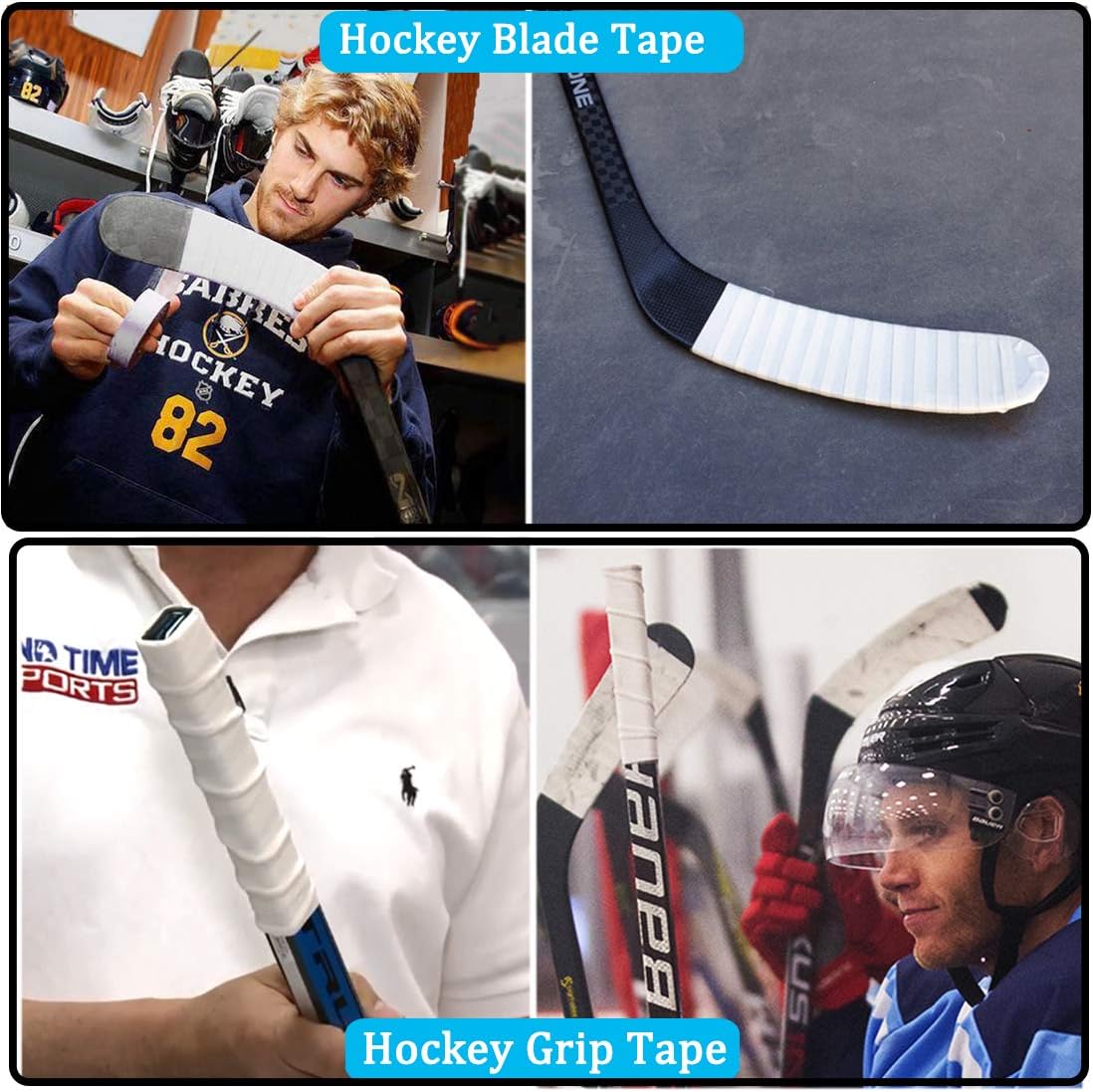 Boaton 2Pcs Hockey Tape, Hockey Stick Tape, Blade Tape, Grip Tape, Hockey Accessories for Hockey Sticks, 1 Inch Wide, 27 Yards Long (White) : Sports & Outdoors