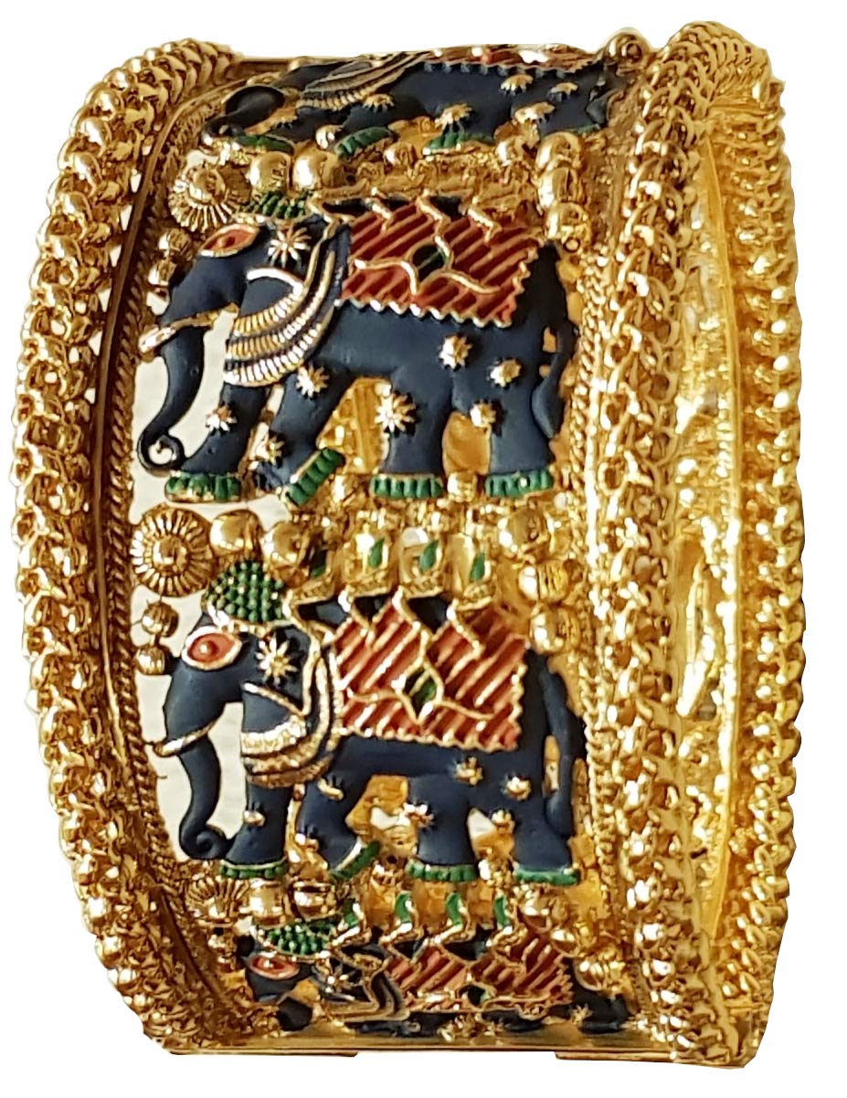 Swara Creations Traditional Brass Kada embossed with Blue Elephant design for Women & Girls (1Pc) (B07V9HFXM2) Amazon Price History, Amazon Price Tracker