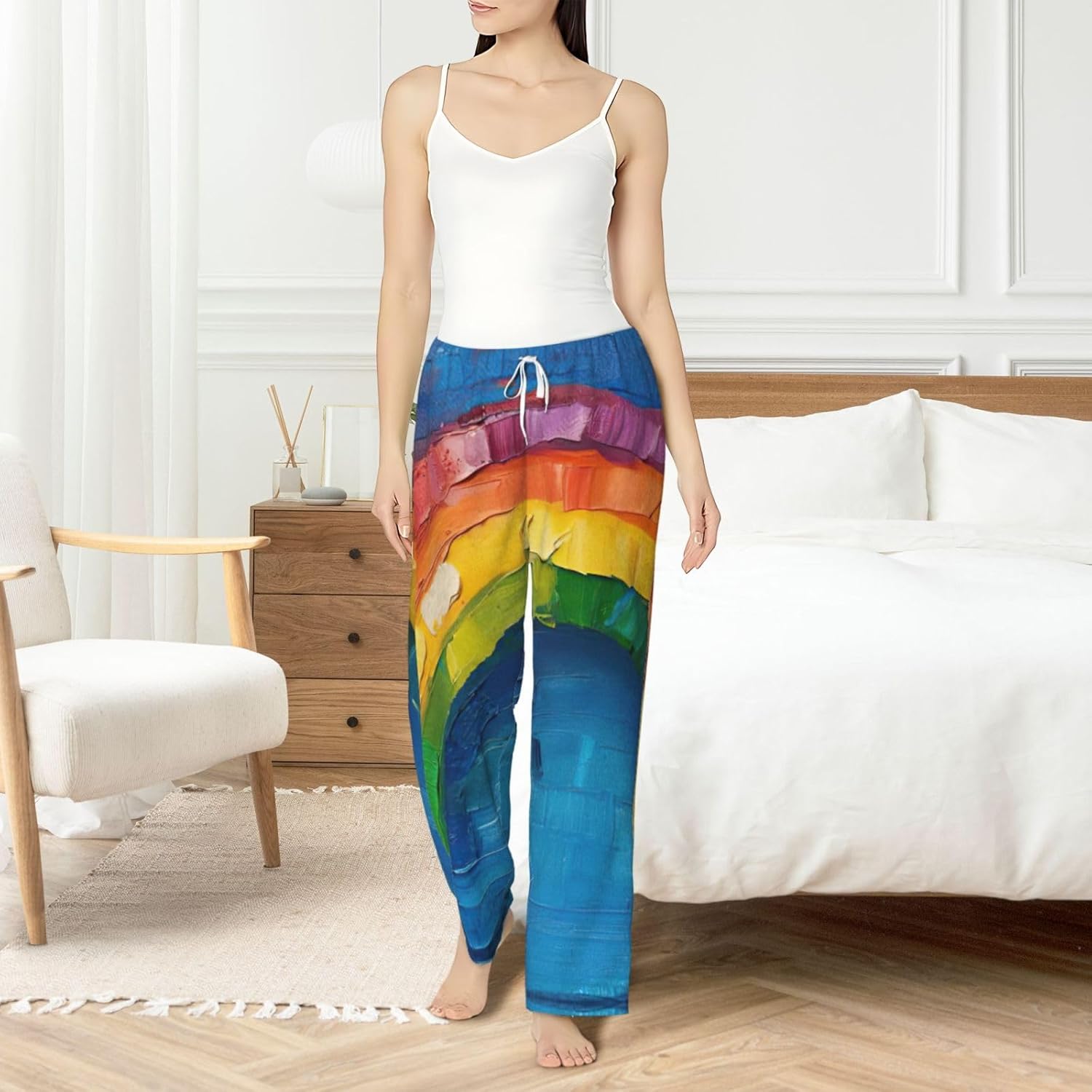 Small Rainbow Print Fashion Cozy Womens Flannel Pajama Pants,Perfect For Christmas And Everyday Wear