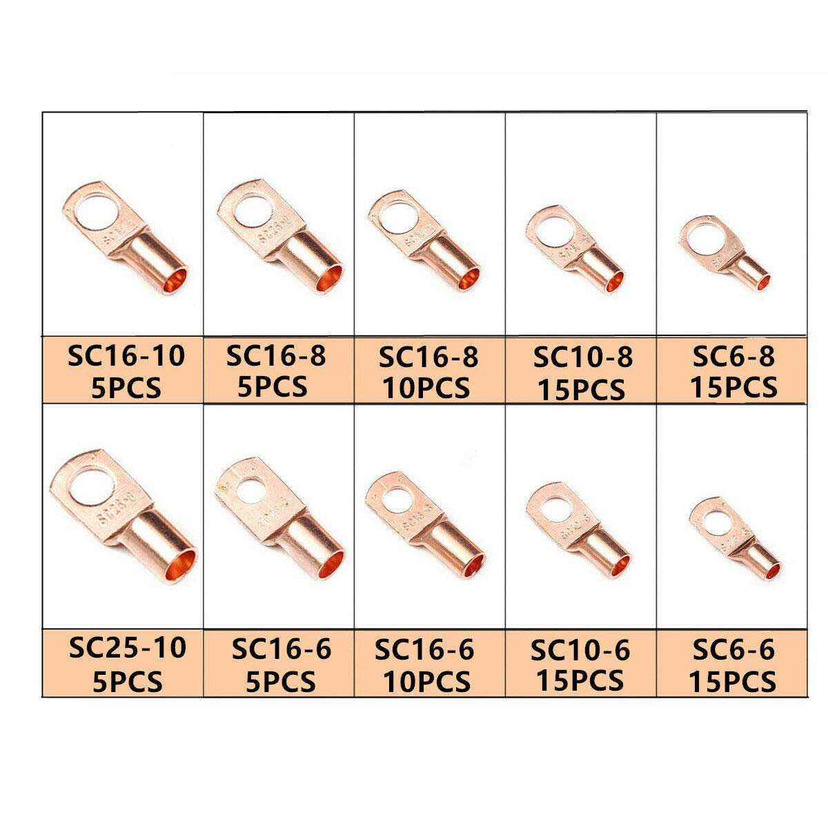 10. 0pcs. Assortimento Terminali saldati a Filo Elettrico SC. Kit di connettori a crimpare a crimpare a Filo di Rame in Rame in Scatola
