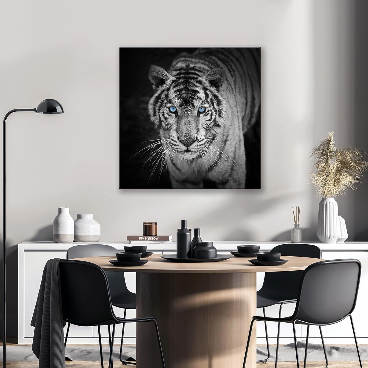 SEVEN WALL ARTS Tiger Canvas Wall Art Black and White Wildlife Pictures Blue Eyed Tiger Prints on Canvas Modern Animal Poster Painting for Bedroom Office Bathroom Living Room Decor 24x24inch - Image 3