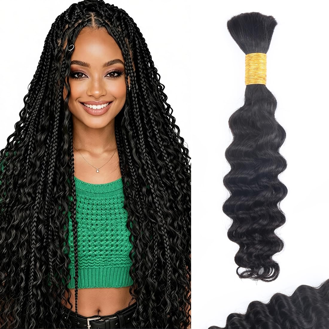 Menschliches Flechthaar Für Boho Zöpfe Echthaar 50g 22 Zoll 55cm Lockiges Boho Haar Zum Flechten Knotenlos 12A Tiefe Welle Bulk Bohemian 1 Bündel/Packung Keine Schussbündel Natürliche Farbe