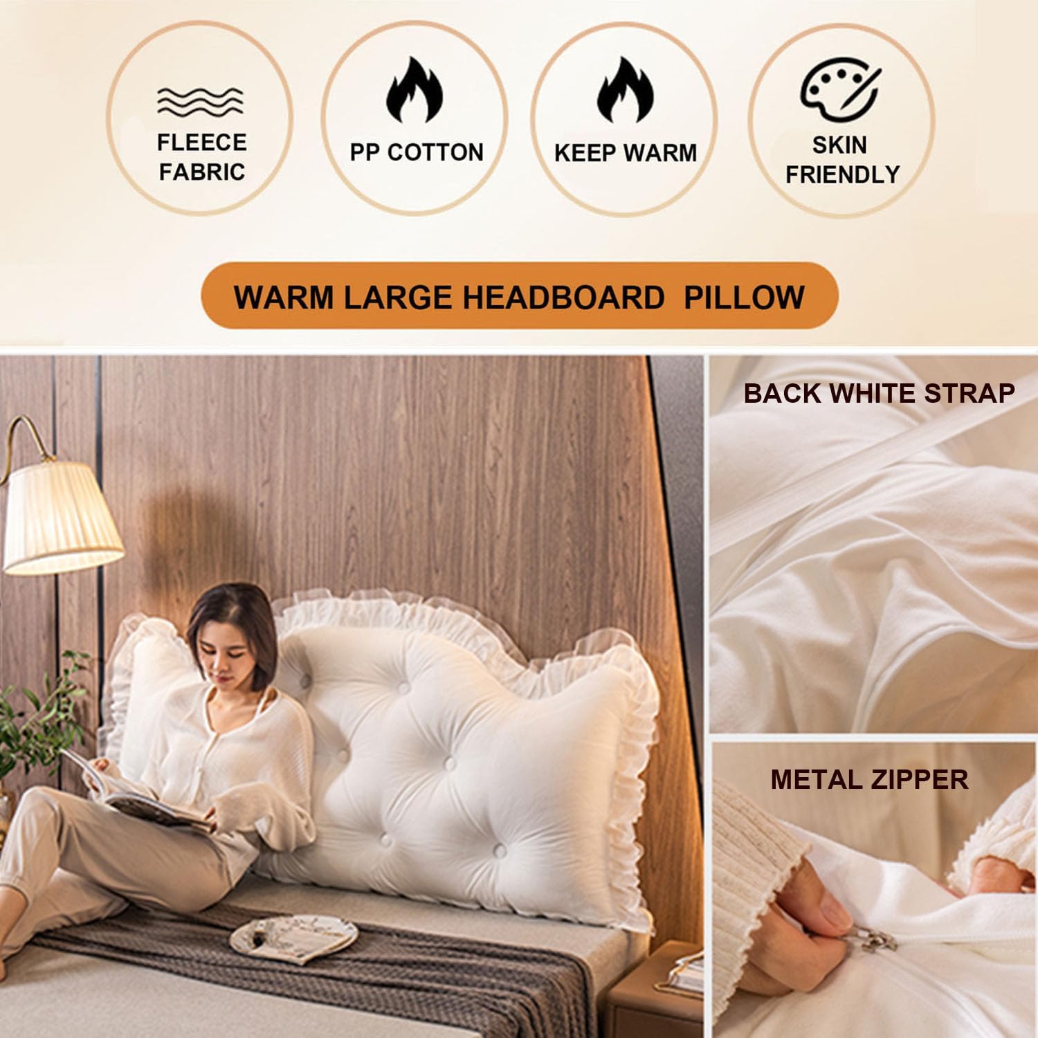 Wedge Headboard ​Pillow ​Reading Pillow L Bedside Cushion Double Sofa Large Back,Removable Headboard Bolster Support Pillow for Bedroom Tatami Daybed Bunk Bed,White,Queen/59 inches